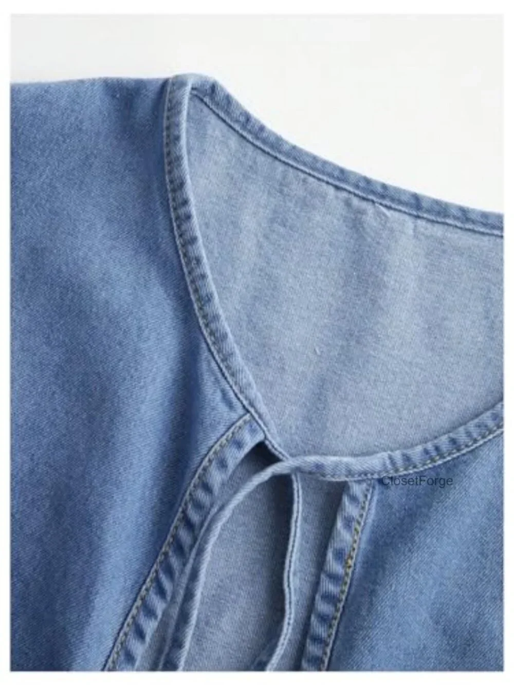 Plus Size Denim Tie Front Vest Sleeveless Crew Neck Ruffle Hem Jean Jacket